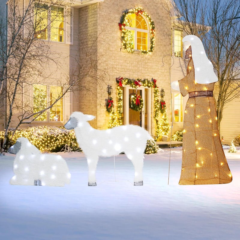 DROFELY Outdoor Lighted-up Shepherd & Sheep Nativity Decorations - 42' Flat Christmas Display with LED Lights for Indoor/Outdoor - Image 3